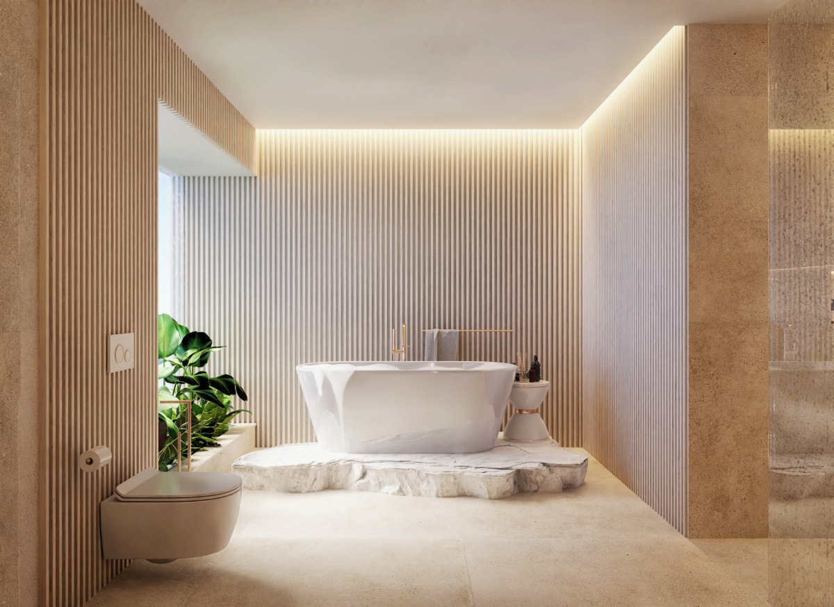 Salon kąpielowy z nowoczesną wanną wolnostojącą IÖ Hole